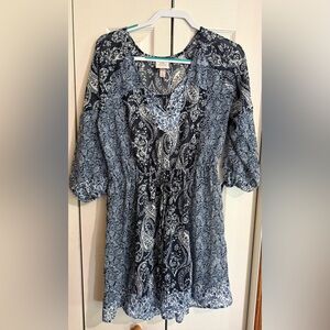 Knox Rose Navy & White Long Sleeve Bathing Suit Coverup Dress- EUC- LG